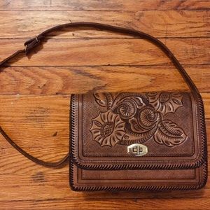Brown Hand Tooled Faux Leather Purse